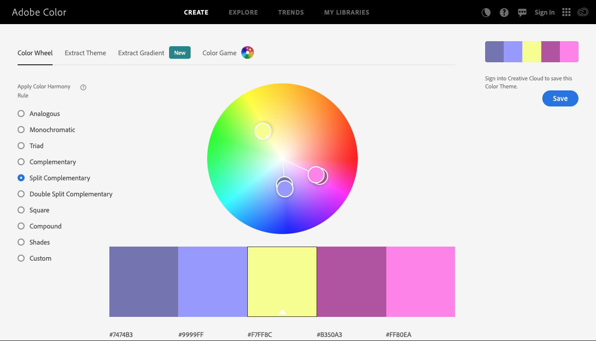 adobe create color palette from image